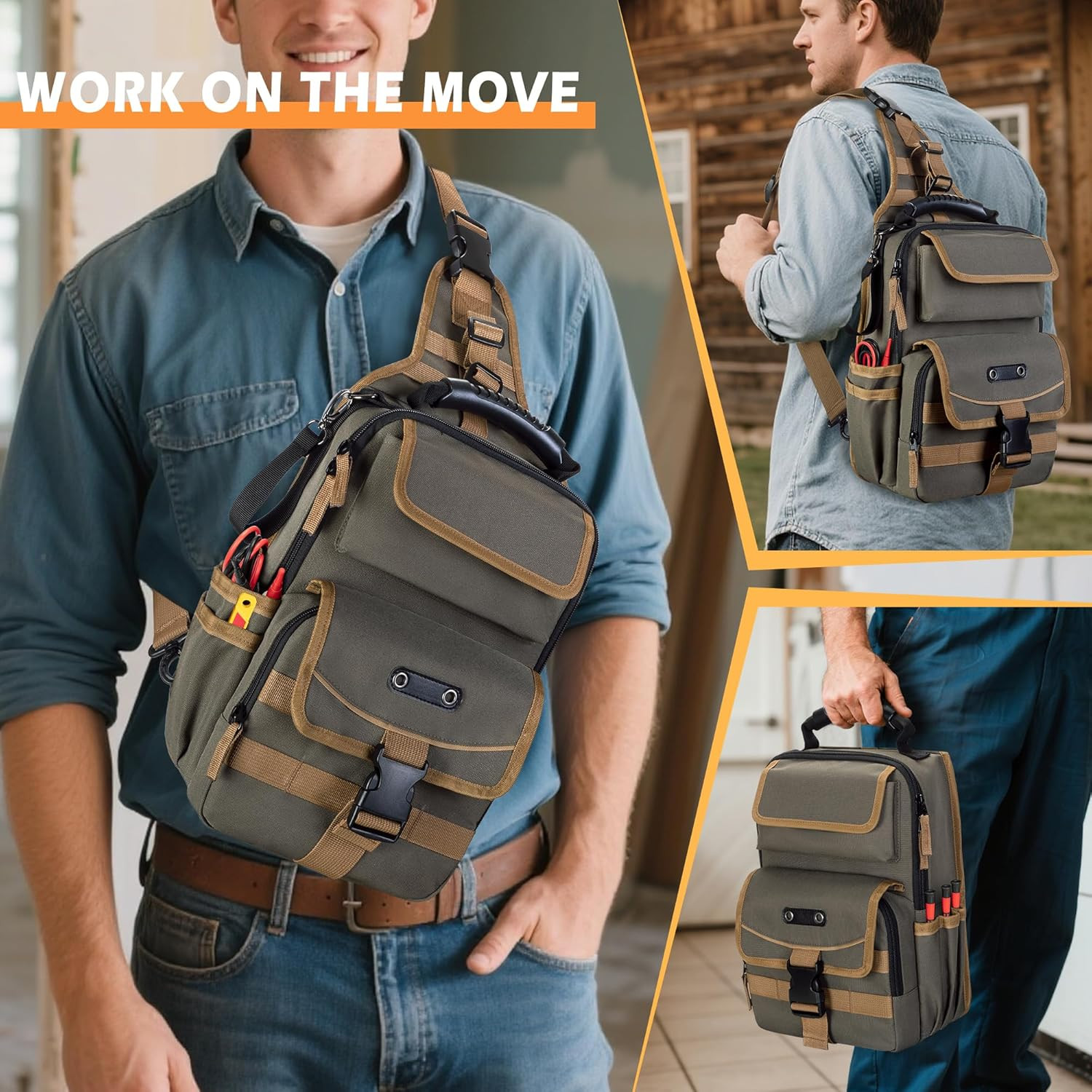 Electrician Tool Pouch Bag, Zippered HVAC Tool Organizer with Ergonomic Handle a