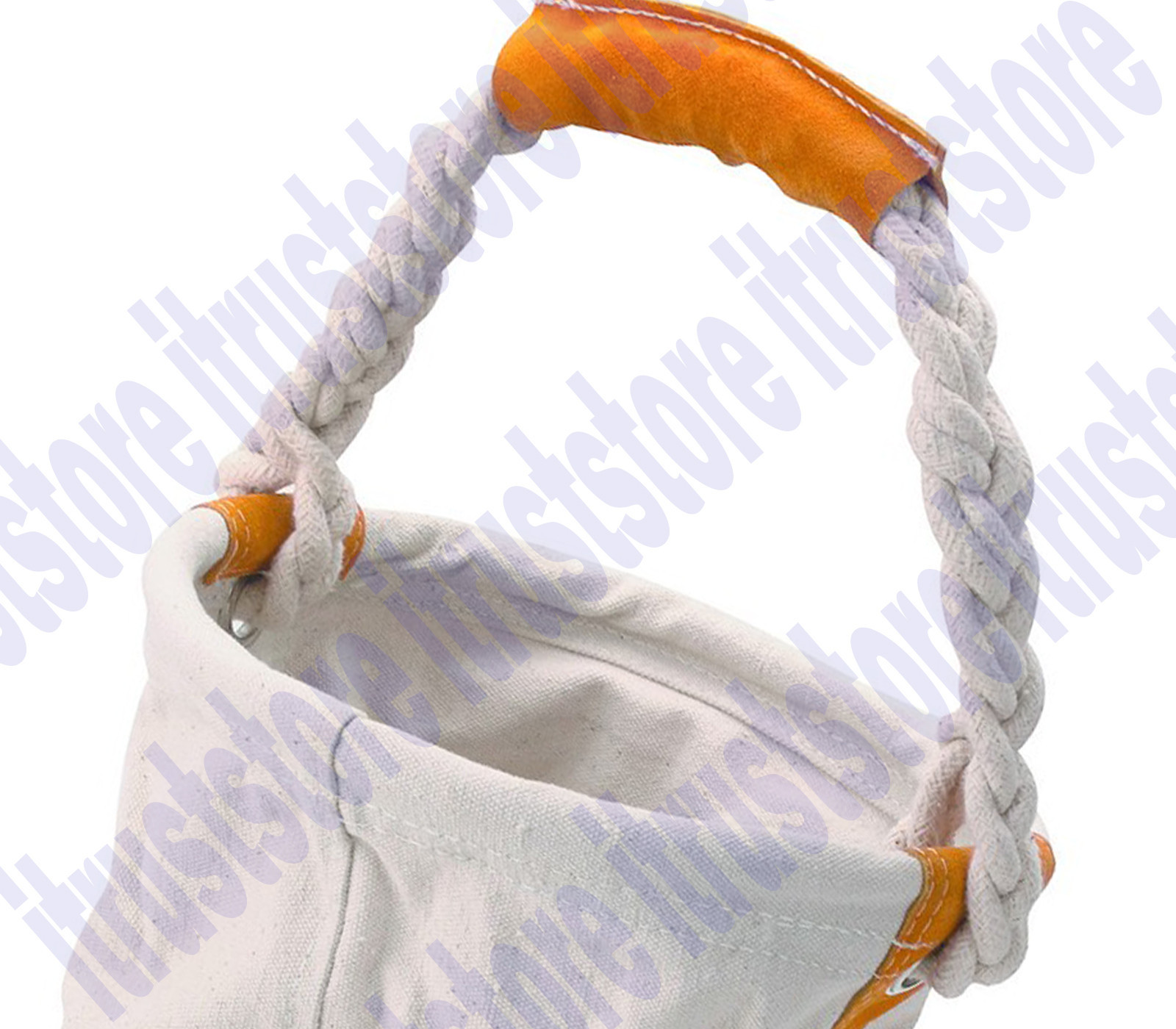 Round Canvas & Leather Tool Tote Bag Bucket With Rope Leather Bottom Portable