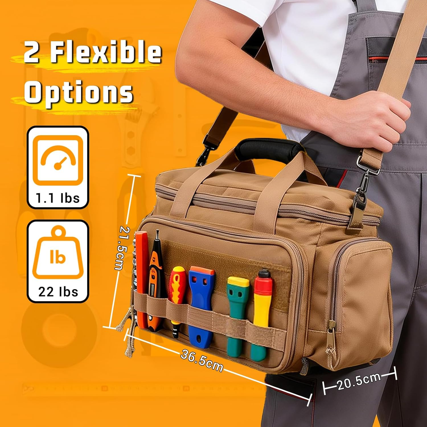 14-Inch Heavy Duty Tool Bags for Men, Tactical Tool Bag with Anti-Friction Botto