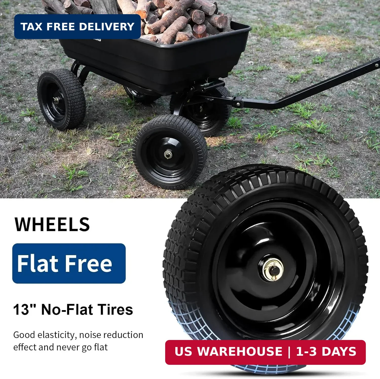 BILT HARD Poly Garden Dump Cart 1200 lbs with No Flat Tires, Quick Release, 2-in