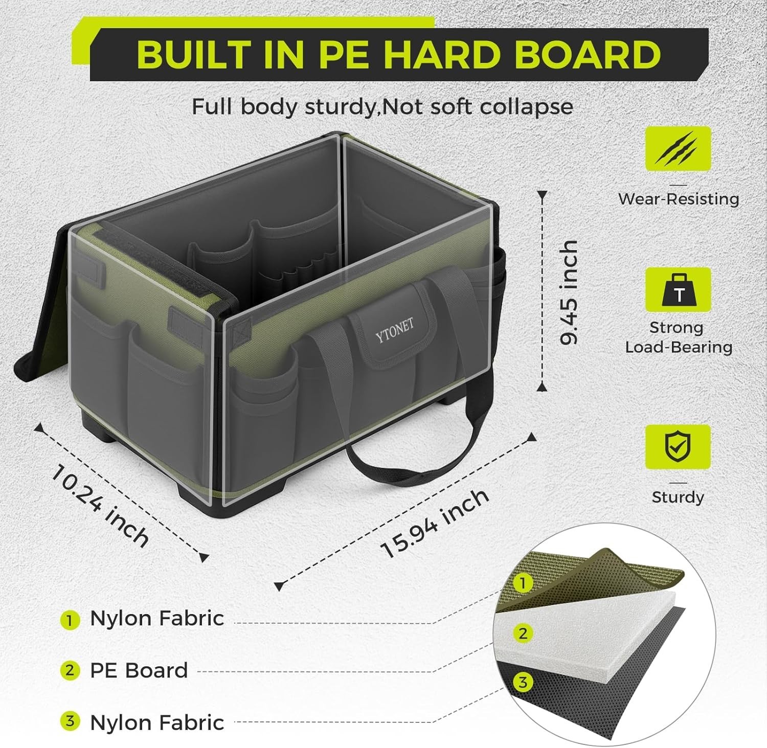 16-Inch Heavy Duty Tool Bag with 46 Pockets, Waterproof Base for Professionals