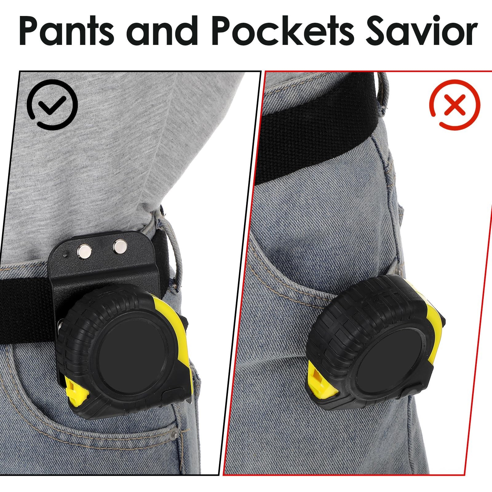 3 PCS Heavy Duty Black Tape Measure Clip Holder Fits Up To 2 Inch Tool Belts