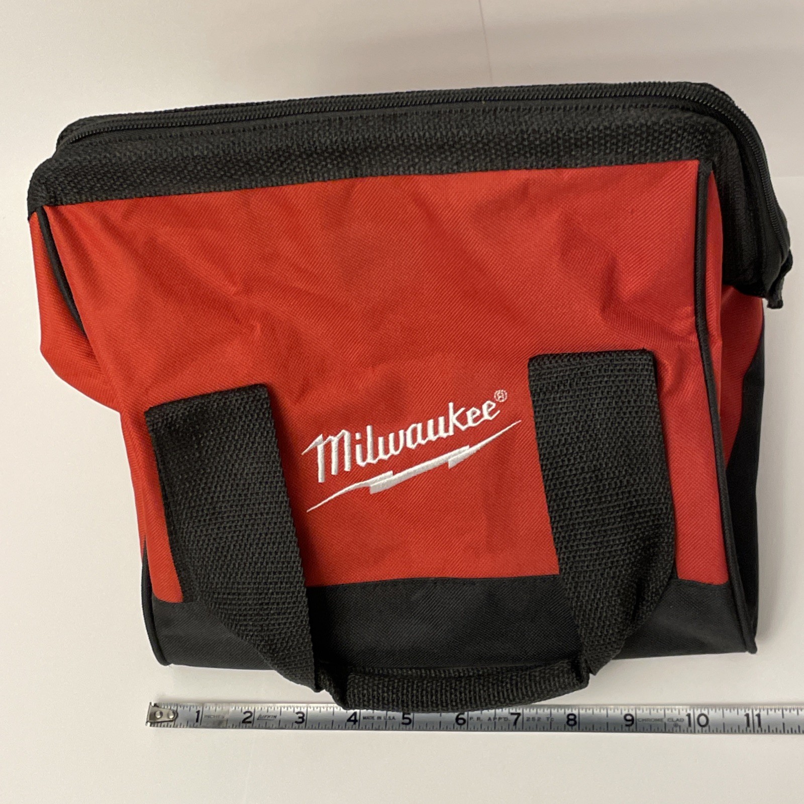 Milwaukee Tool Bag Red w Black 11x11x9 Zipper Wide Mouth VG Condition
