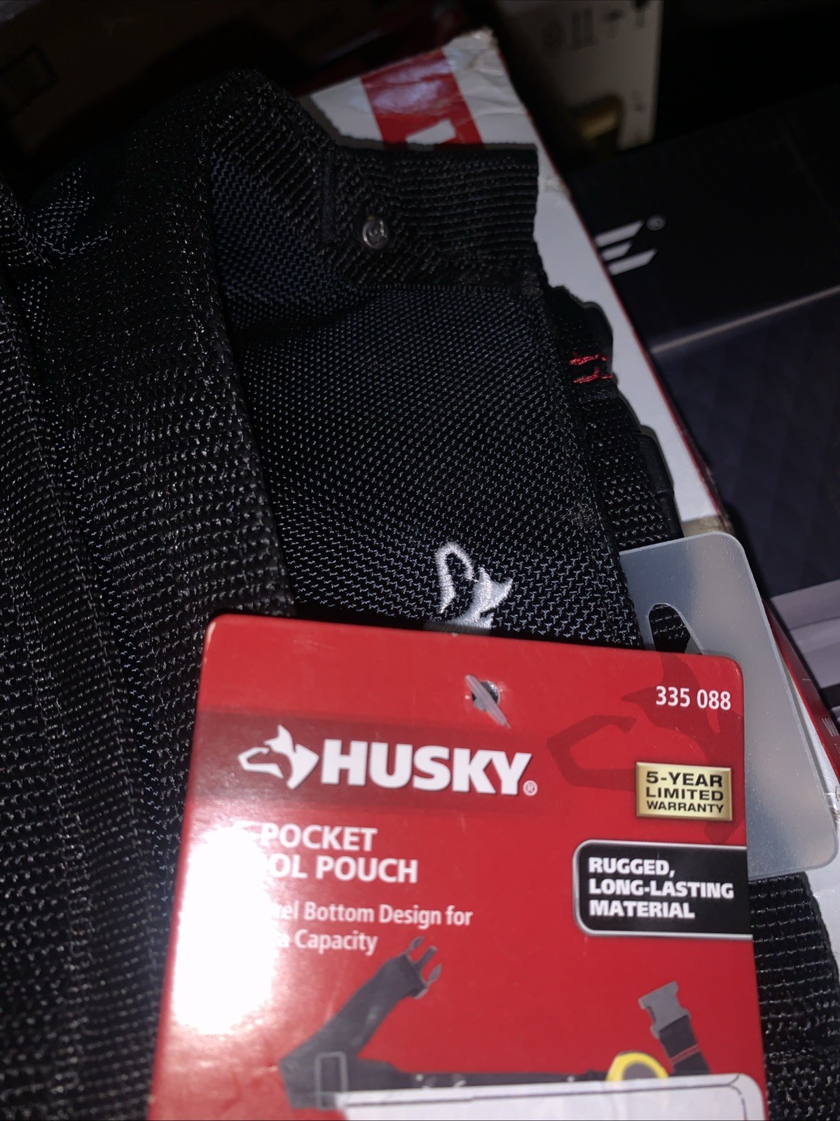 Husky Tool Belt Pouch 6-Pocket Black Pouch Adjustable Belt Buckle Tape Clip NEW