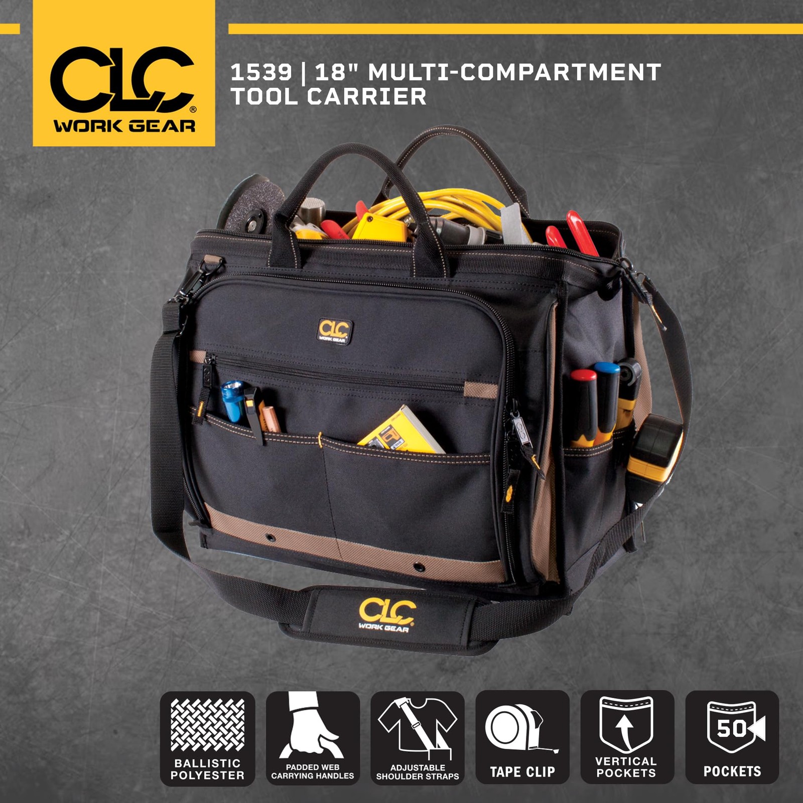 CLC Custom LeatherCraft 1539 Multi-Compartment 50 Pocket Tool Bag