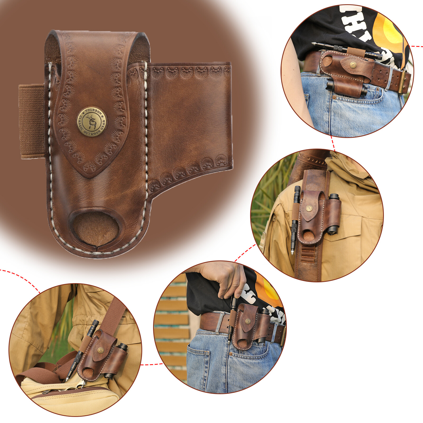 TOURBON Leather Knife Sheath EDC Pliers Belt Pouch Multitool Pocket Holster USA