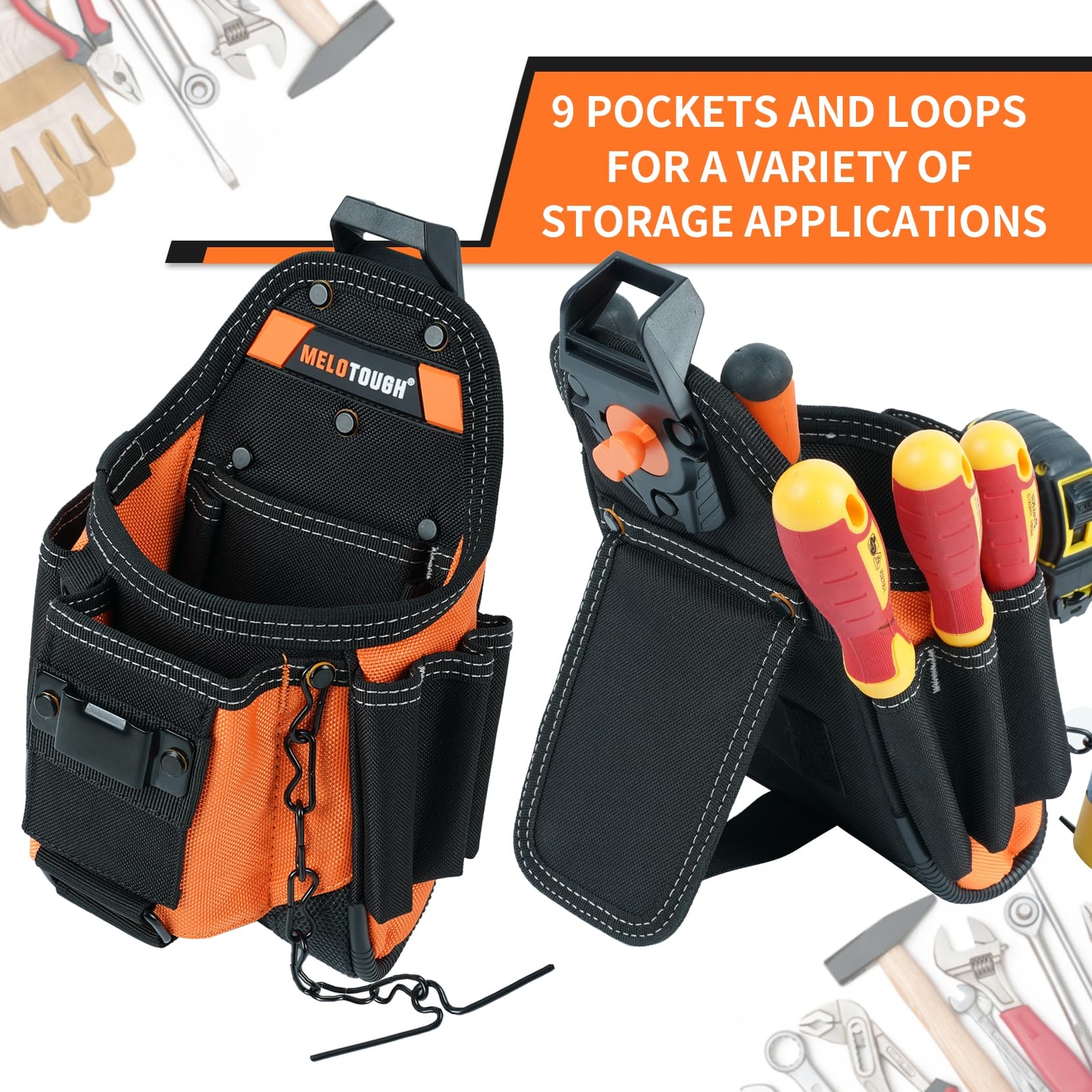 Small Electrician Tool Pouch Tool Belt Pouch with Belt Clip Attachment 9 Pock…