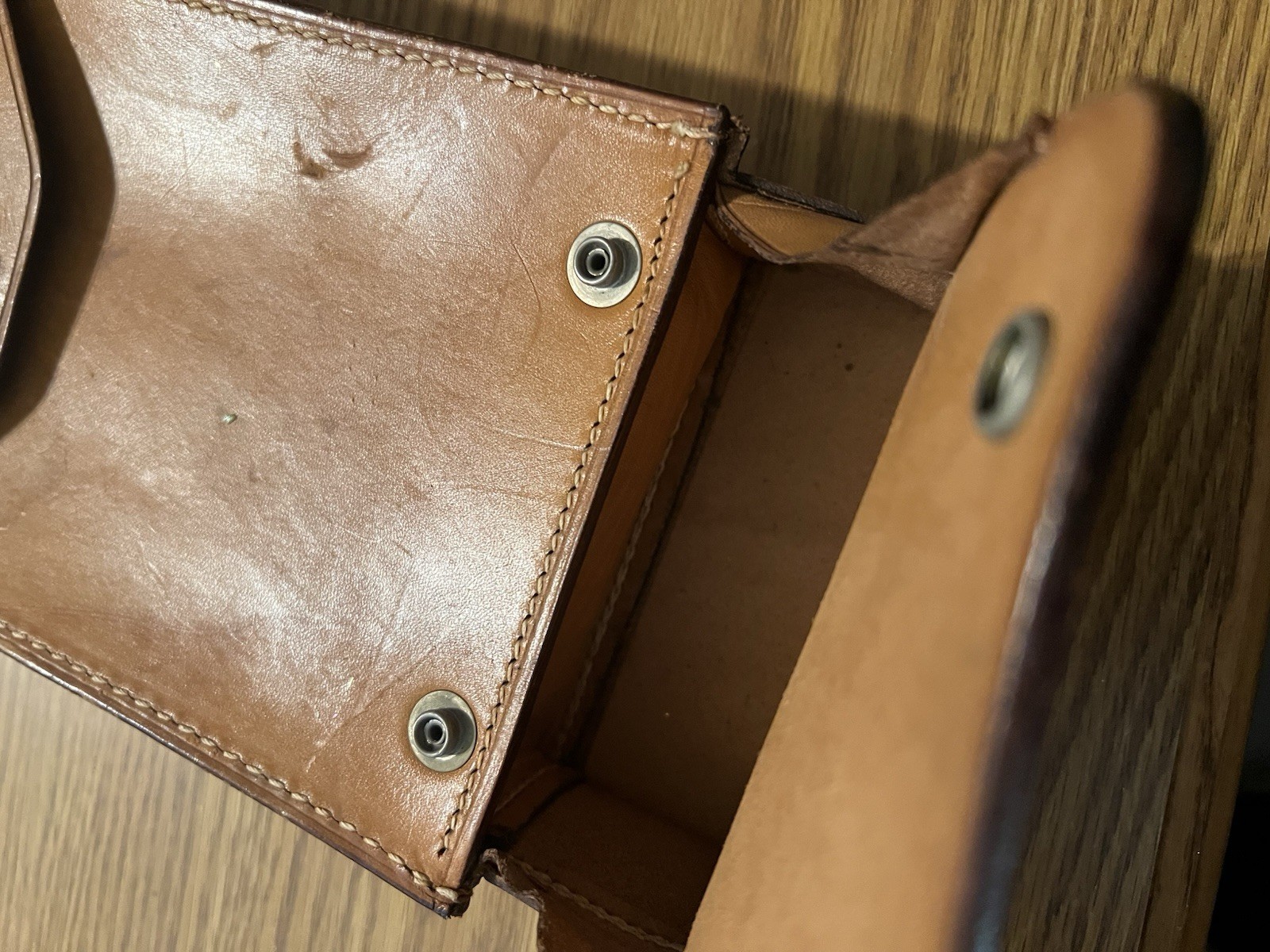 Vintage Brown Leather Tool Pouch w/ Belt Loop, Flap Snap Closure Holster