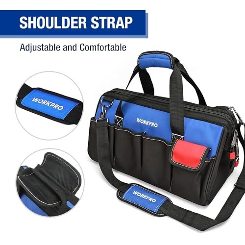 18″ Wide Mouth Tool Bag with Adjustable Shoulder Strap & Sturdy Bottom – Storage