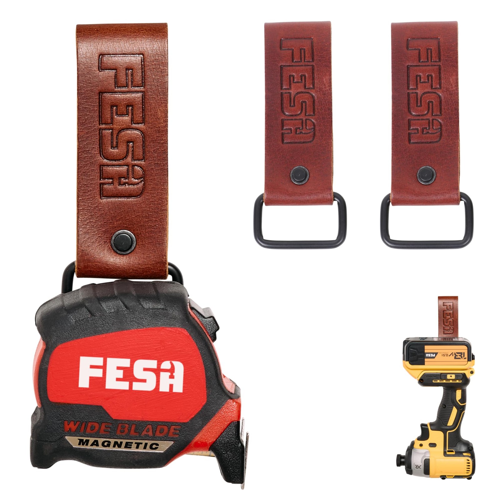FESA Leather Tape Measure Holder – Set of 2 – Leather Measuring Tape or Drill…