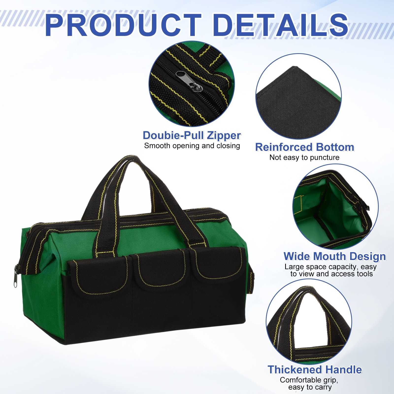 Wide Mouth Tool Bag 12.2 Inch Oxford Cloth Tote Bag, Army Green