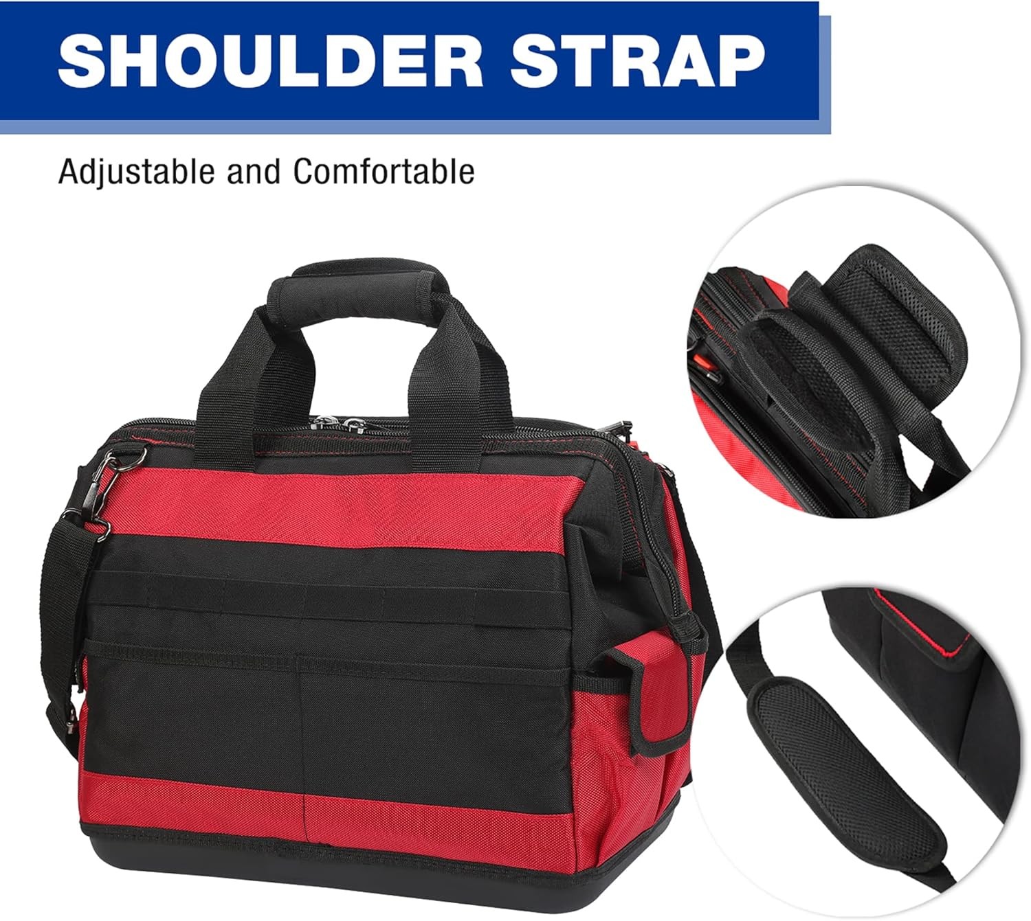 16″ Wide Mouth Tool Bag 46 Pockets Waterproof Rubber Base Organizer