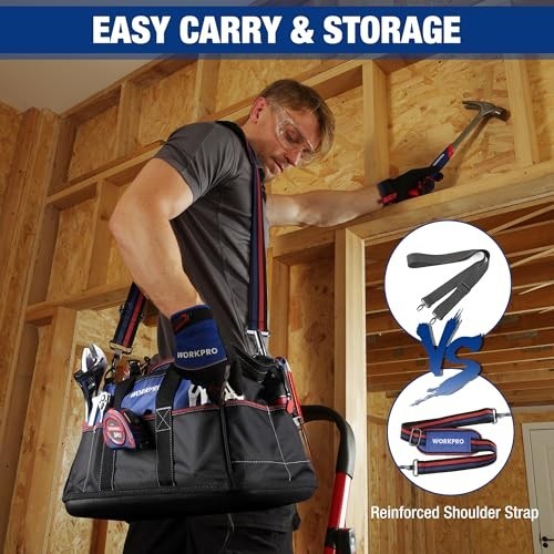 16″ Wide Mouth Tool Bag – Heavy Duty Cloth Storage, Waterproof Base, Adjustable