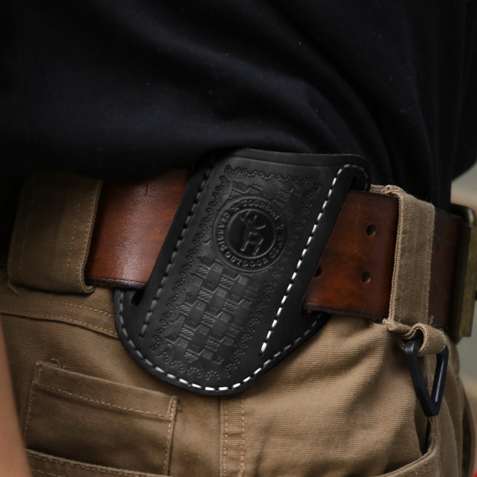 TOURBON Folding Pocket Knife Belt Holster Tool Carry Sheath Cover Gift Black US