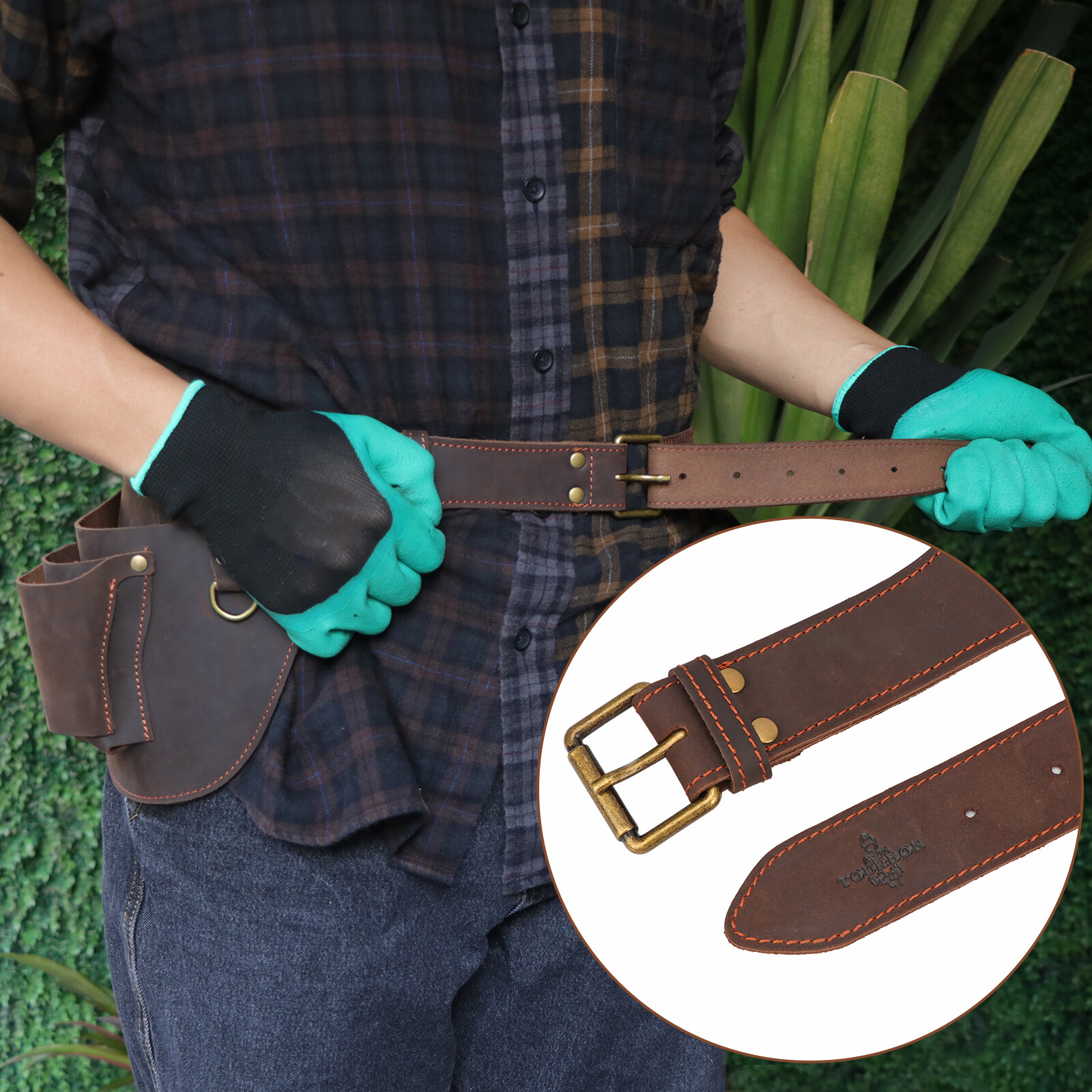 TOURBON Leather Garden Tools Carrier Belt Pouch Holster Workshop Florists Farmer