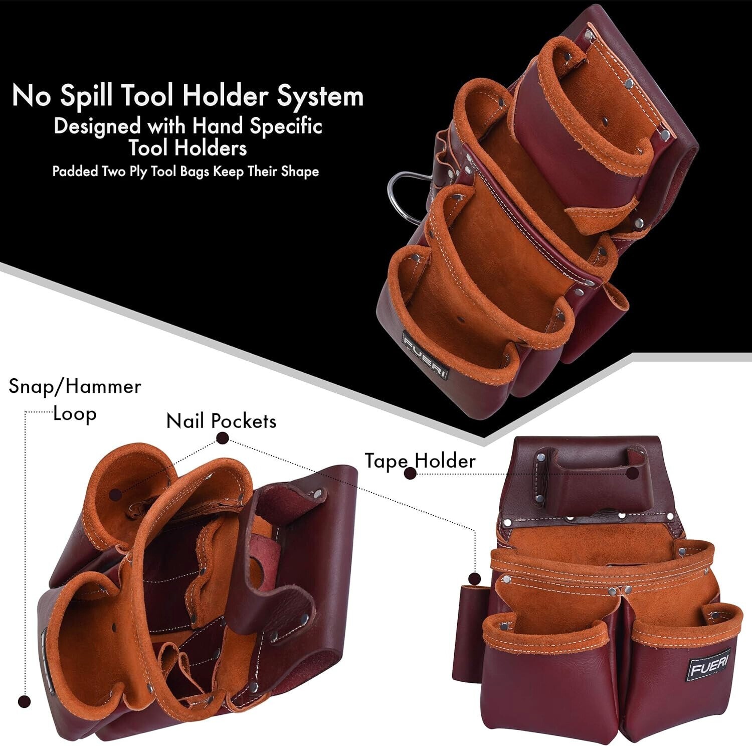 Leather Tool Belt with Suspenders carpenter 19 Pocket Padded Tool Pouch Work bag