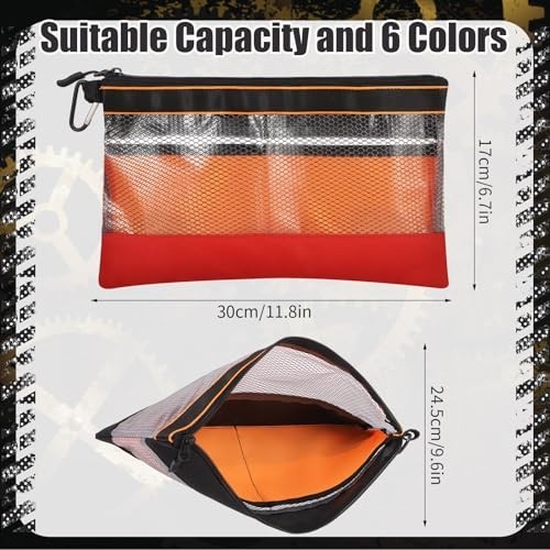 6 Pcs 11.8″ Clear Zipper Tool Pouches with Heavy Duty Mesh Window – Organizer Ba