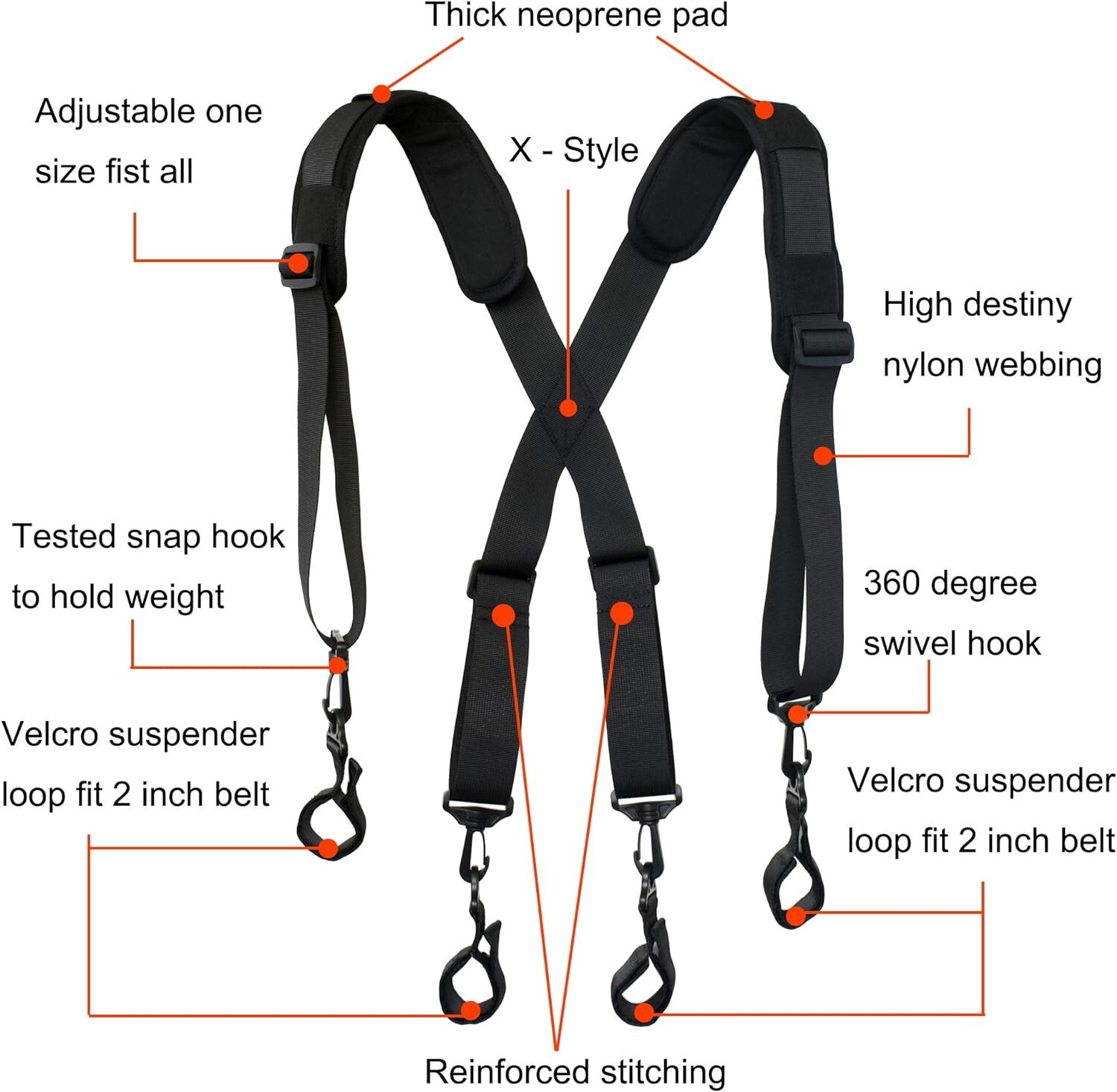 Strong tool belt suspenders heavy duty work for men with loop clips attachment