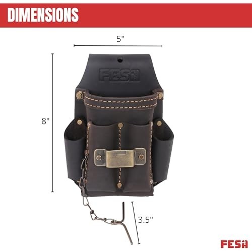 Small Leather Electrician Tool Pouch 7-in-1 with Tape Measure Clip & 5 Pockets