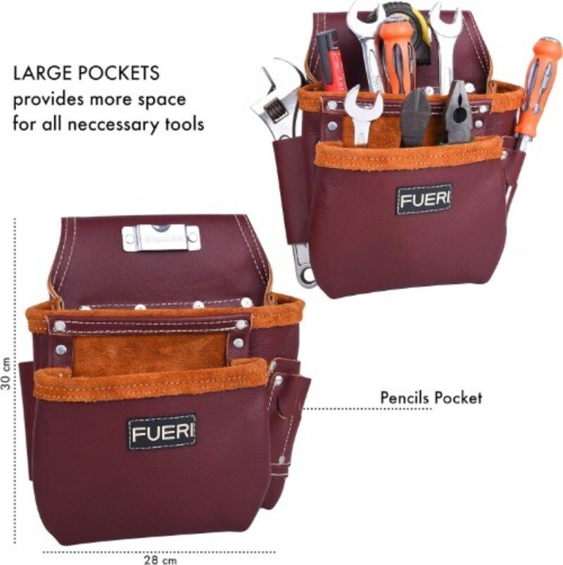 FUERI Leather Tool Belt 17 Pocket Pouches Bags Men Suspenders Holder Organizer