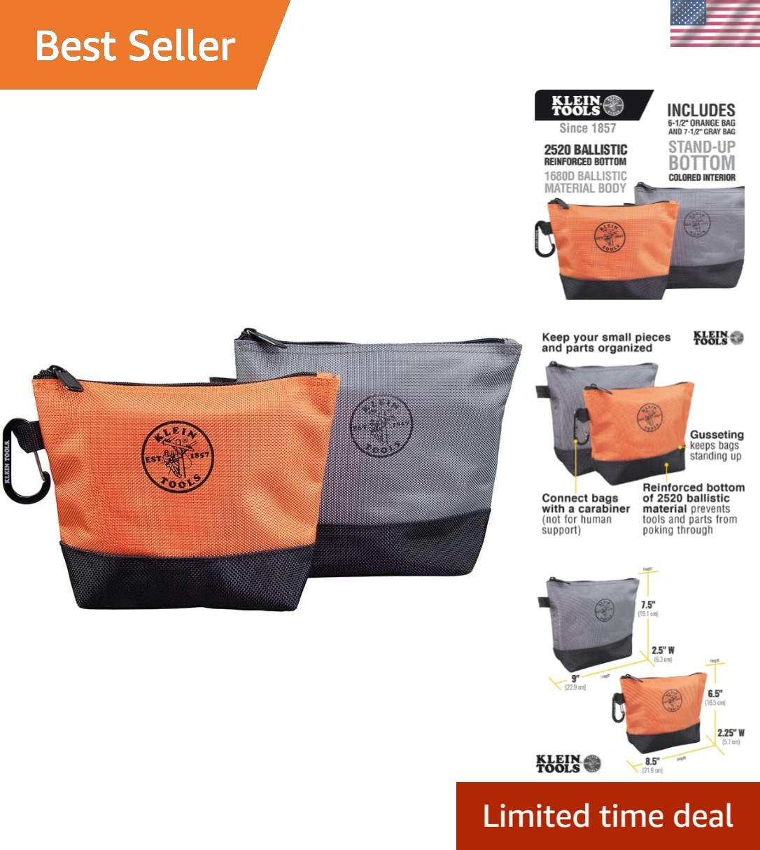 Tough Orange/Black Utility Bags: Klein Tools 55470 – 2-Pack for Professionals