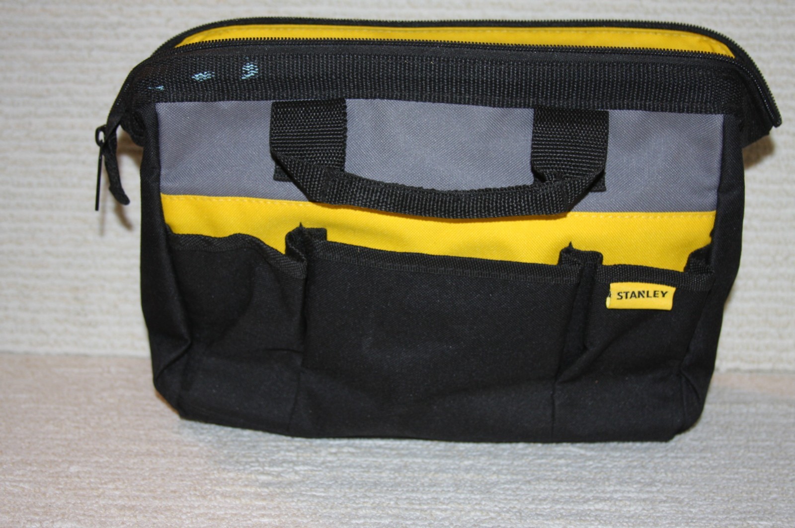 Stanley 12″ Canvas Tool Bag Zippered Storage Tote Carrier Multi Pocket Black