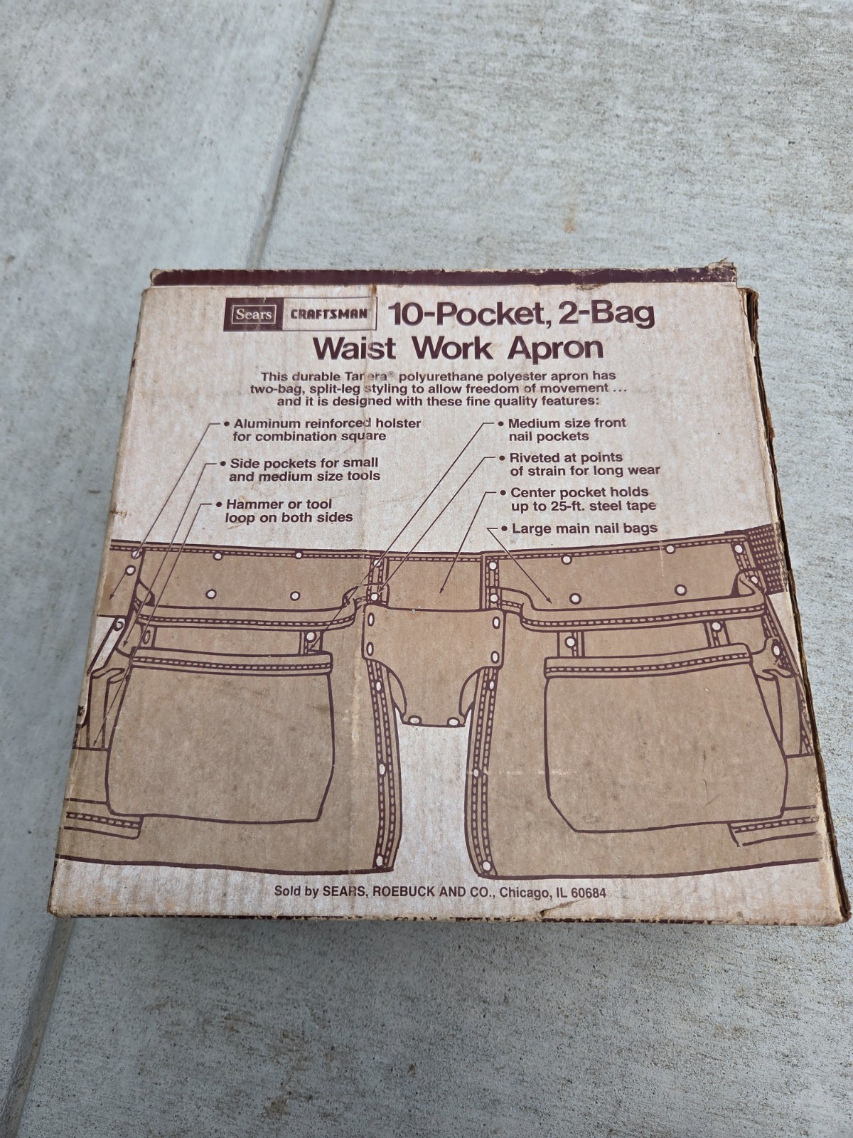Vintage Sears Craftsman 10-pocket 2- bag waist work apron. New old stock in box.