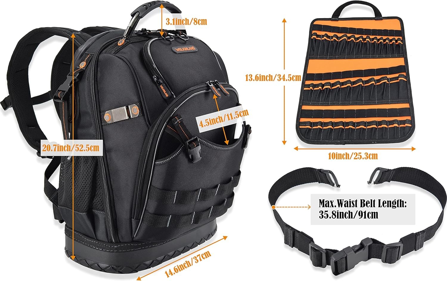 WELKINLAND 77-Pockets Electricians Tool Backpack, Tool Backpack For Men