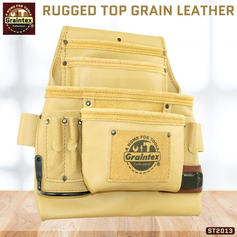 10-Pocket Rugged Top Grain Leather Nail and Tool Pouch