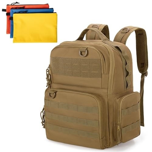 Khaki Heavy-Duty Tool Backpack with 3 Pouches for Electrician Repairmen