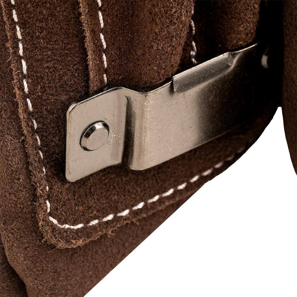 10 Pocket Suede Leather Work Tool Belt Pouch with Steel Hammer Loop and Tape Mea