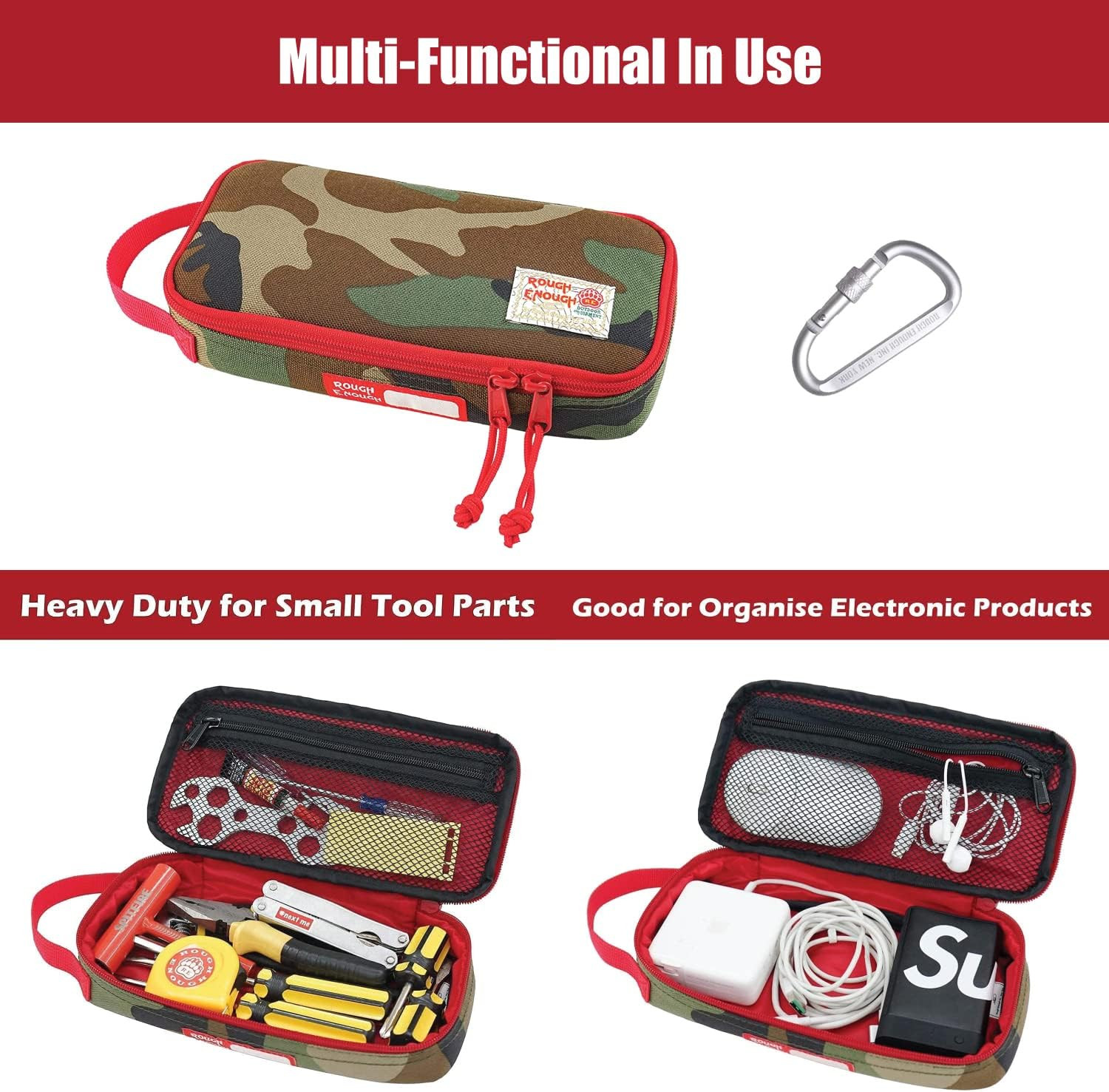 Rough Enough Compact Utility Tool Bag with Handle & Zipper Pouch – Durable!
