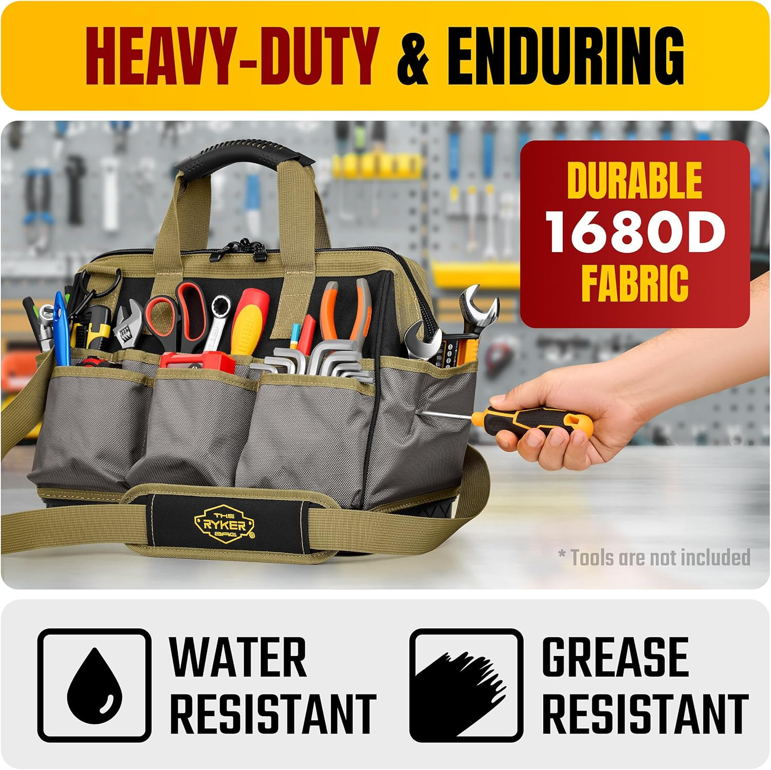 Ryker 16-Inch Heavy Duty Tool Bag with 28 Pockets – Portable Organizer