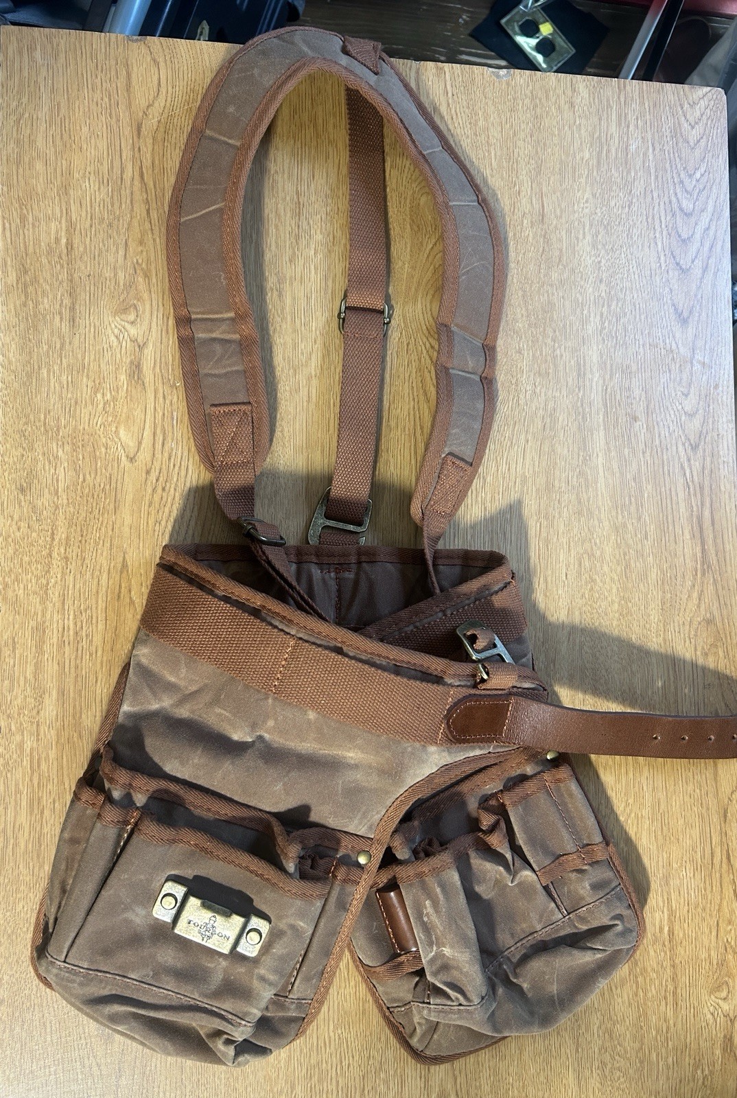TourbonFramers Carpentry Tool Belt Pouch Harness Rig Canvas Leather Brown