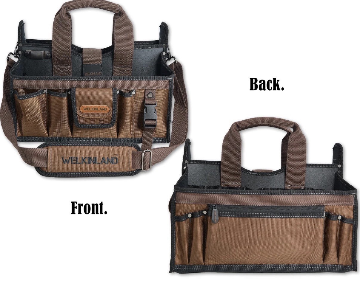 WELKINLAND 20-Pockets Tool Tote Bag, 16″ Electrician Black/Brown