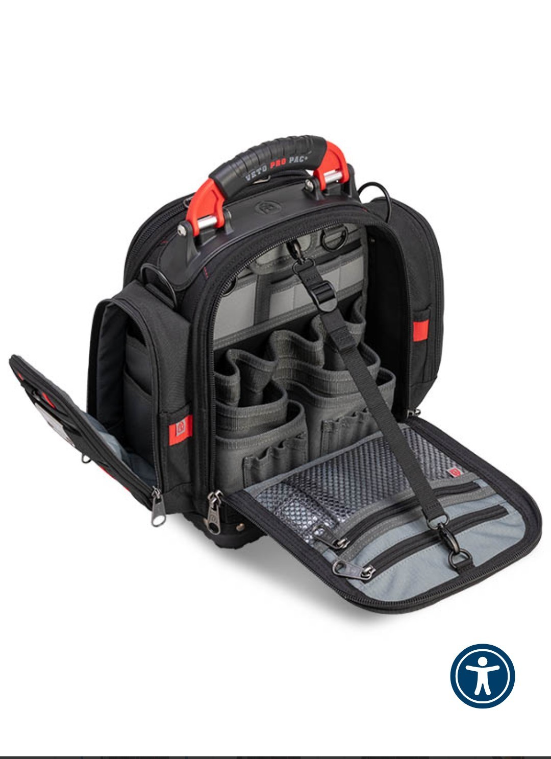 Veto Pro Pac TECH-MCTP Medium Tool Backpack Padded Handle Black/Red/Gray