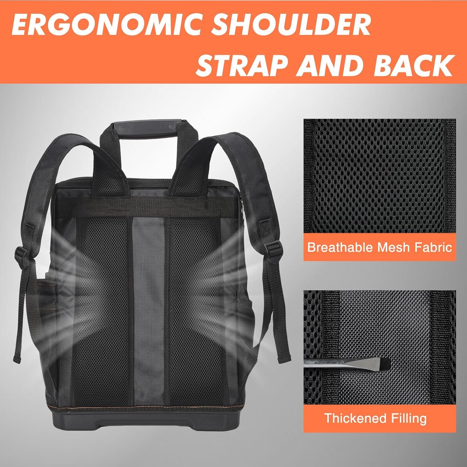 17in Heavy Duty Tool Backpack Waterproof Oxford Contractor Bag Reinforced Base
