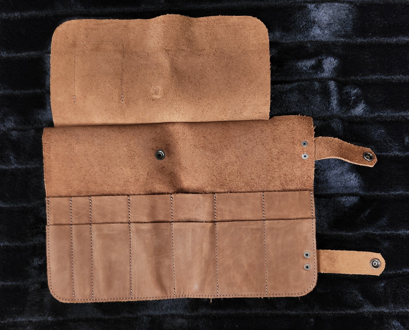 Hide & Drink Rustic Small Suede Tool Roll Up Bag 14 Slots and Pouch 14″ × 9″