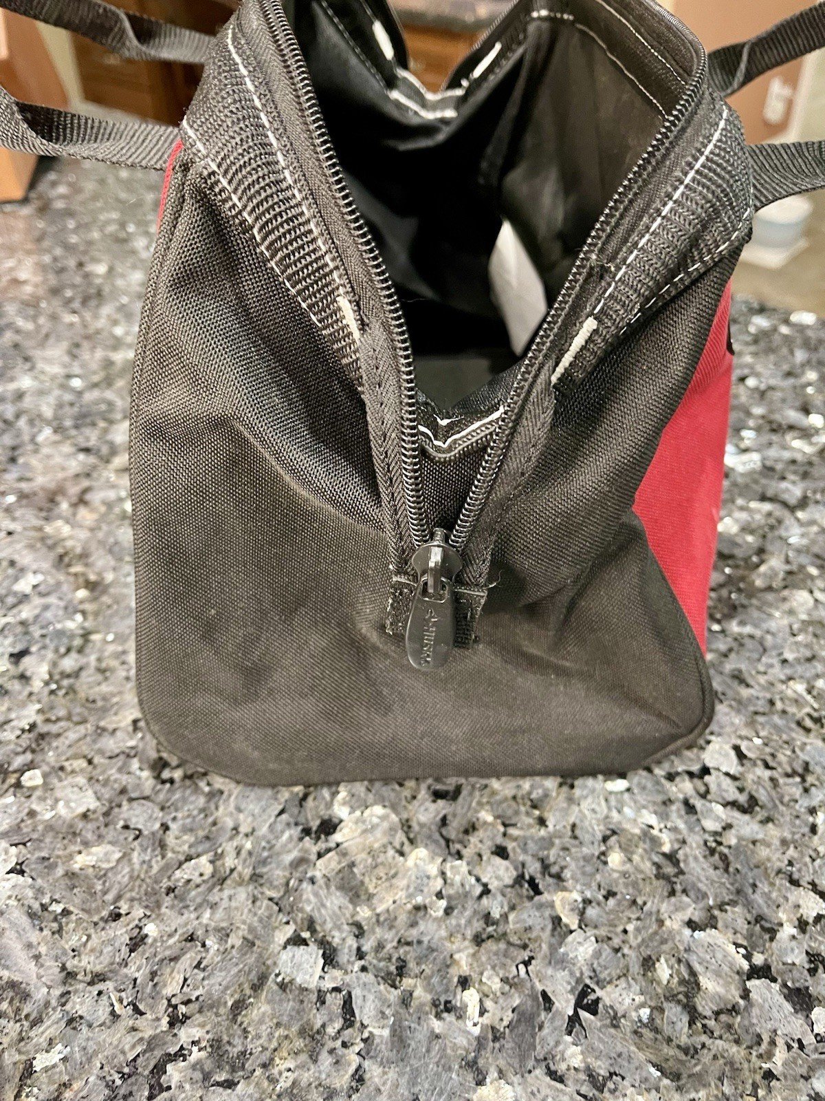 Husky 12-inch 3 Pocket Zippered Tool Bag Water-Resistant Canvas Black & Red