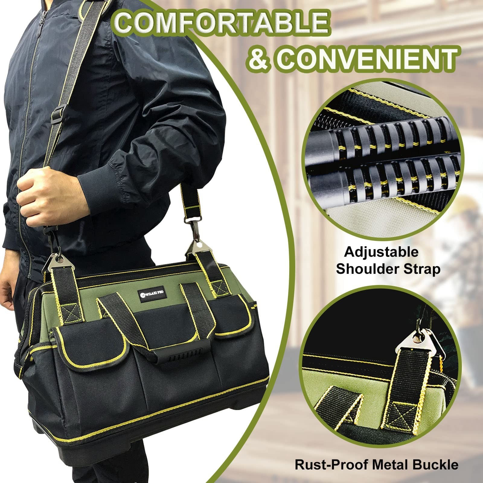 17in Tool Bag For Men Heavy Duty​ with Waterproof Molded Base, High Capaci