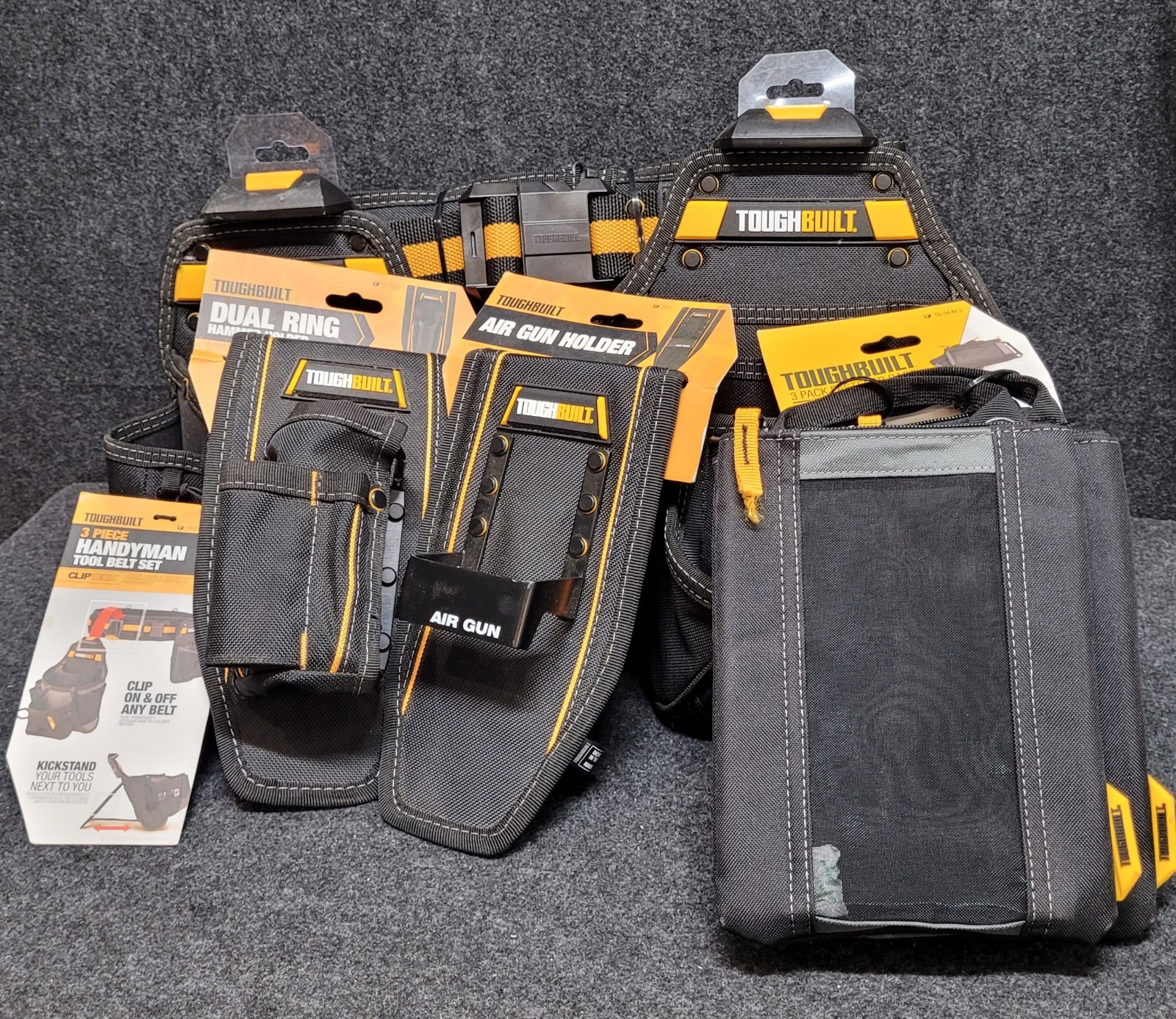 TOUGHBUILT ClipTech 3pc Tool Belt Set TB-CT-111-CP + Fastener Bags + Holders