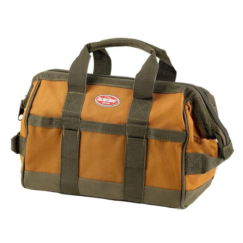 Bucket Boss 12 in. Gatemouth Tool Bag with zippered top and 16 Total Pockets