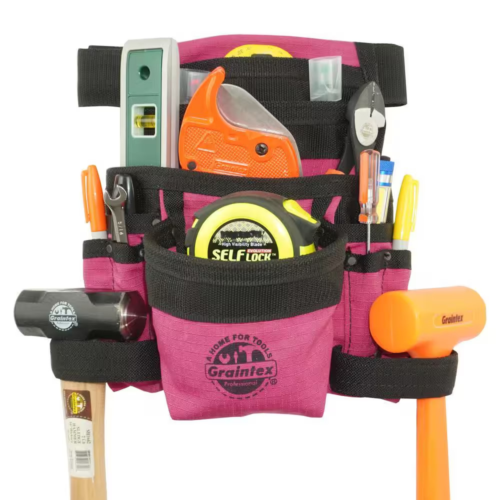 Pink Canvas 10-Pocket Finisher Tool Pouch with Belt