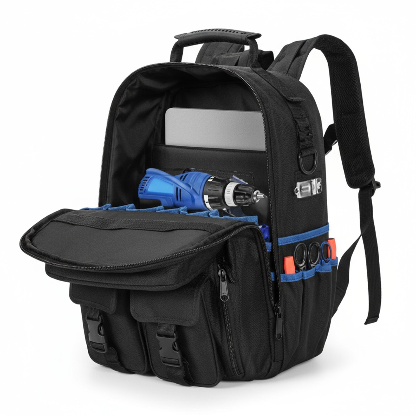 Heavy Duty Tool Backpack for Men Electrician HVAC Construction Bag w/ 59 Pockets
