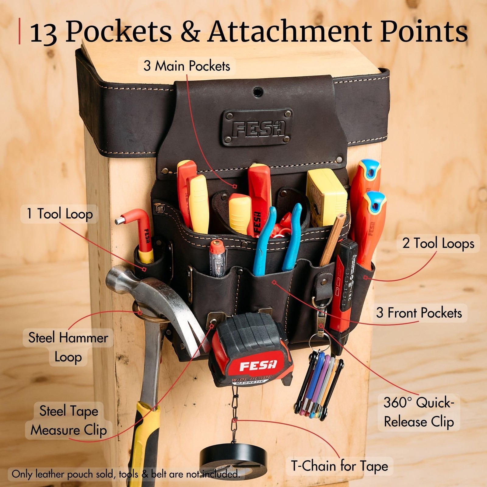 Leather Electrician Tool Pouch – 13-in-1 Top Grain Leather Electrician Pouch …