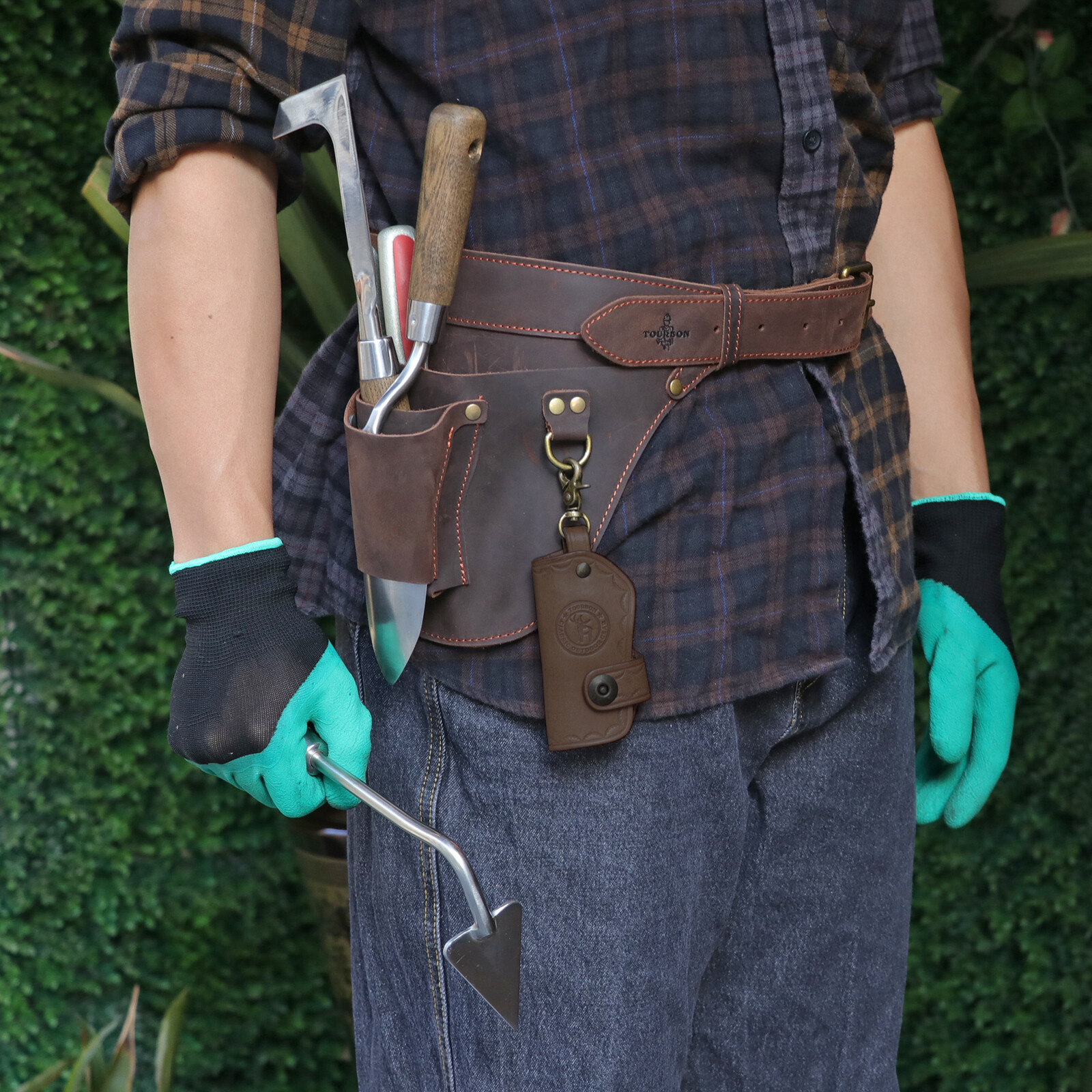 TOURBON Leather Garden Tools Carrier Belt Pouch Holster Workshop Florists Farmer