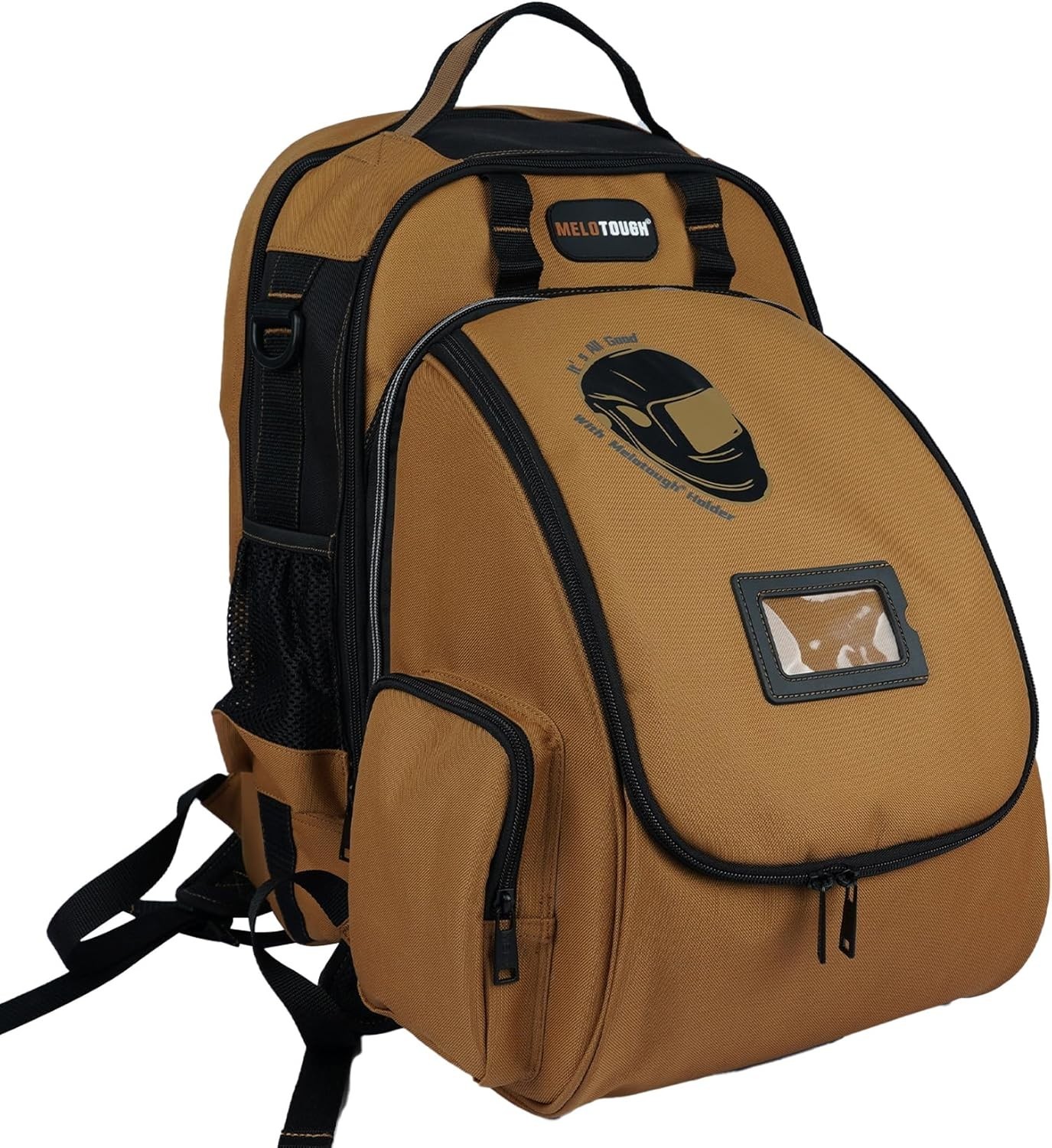 Military-Grade Welding Tool Backpack with Large Capacity Helmet Bag in Brown