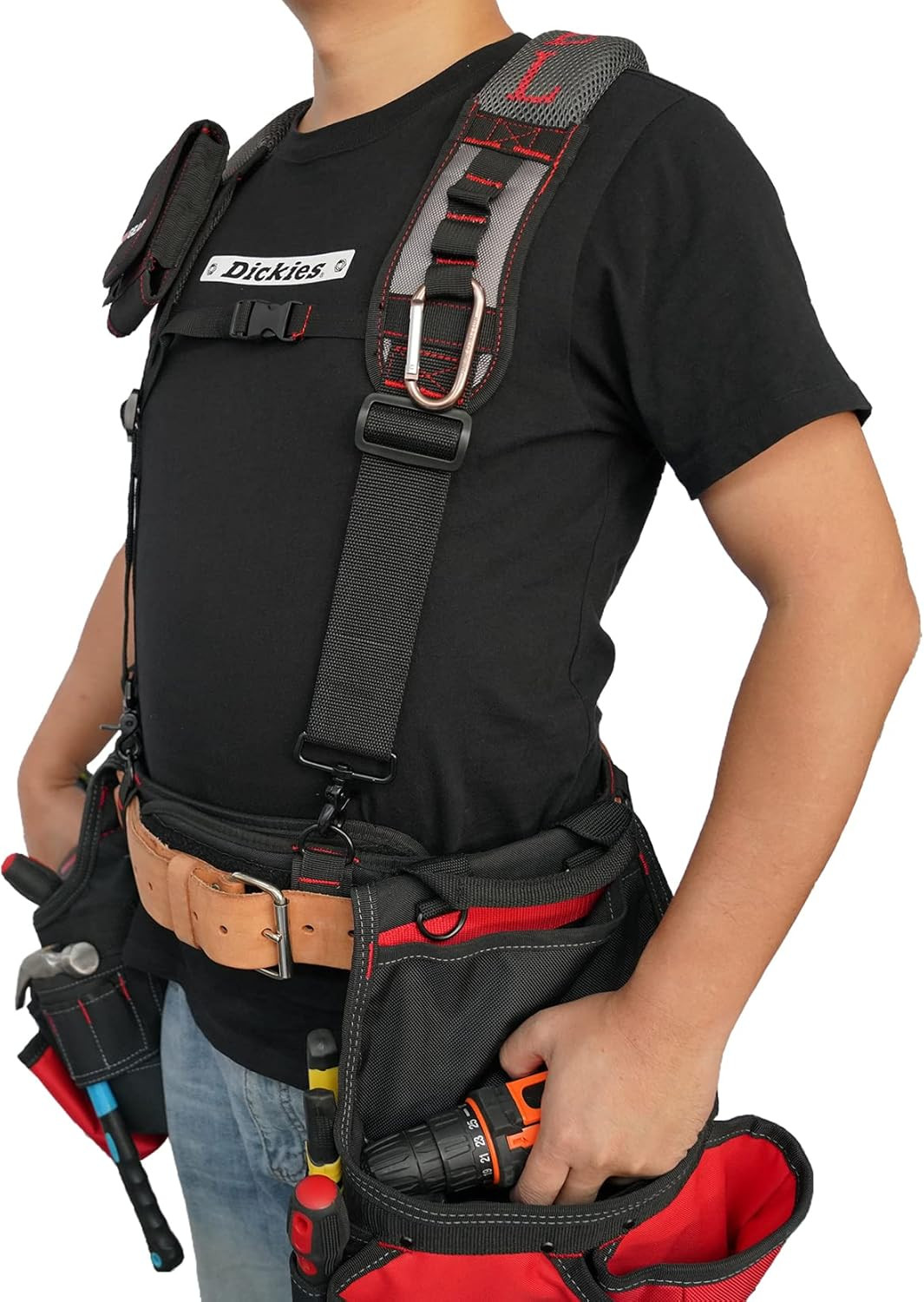 Comfortable Padded Tool Belt Suspenders with Phone Case & Attachment Loops