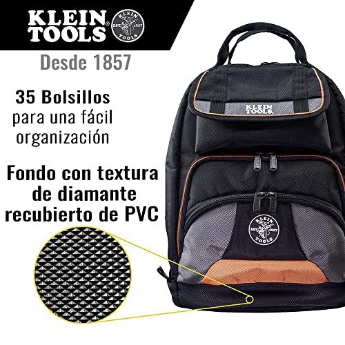 Klein Tools 55475 Tool Bag Backpack, Tradesman w/35 Pockets for Hand Tools &Gear