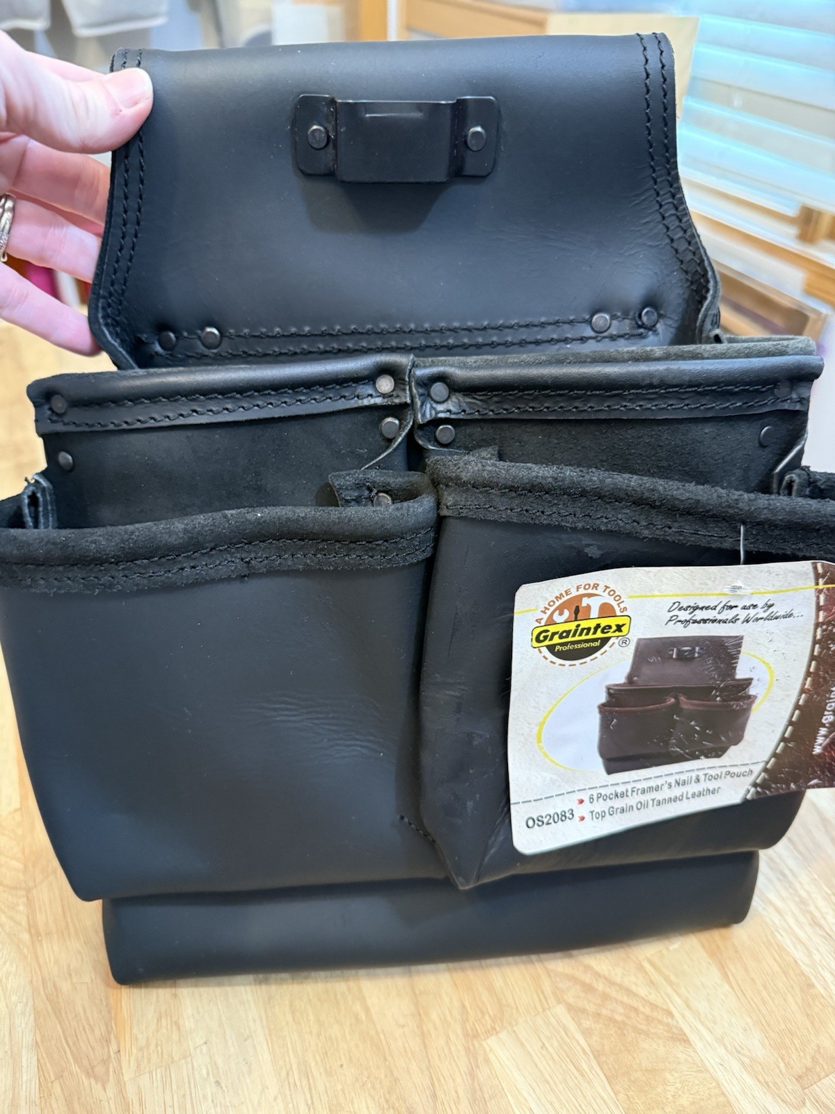 Graintex 6 Pocket Framers Nail &Tool Pouch Black Top Grain Oil Tanned Leather *